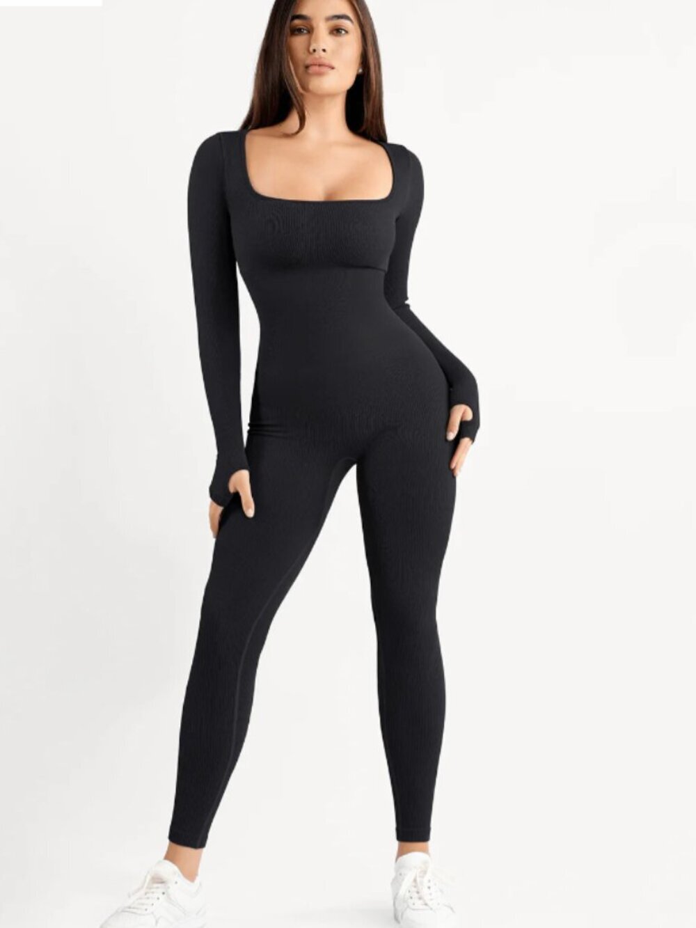Popilush Shapewear Seamless Thumb Hole Long Sleeve Jumpsuit Black Small NWT